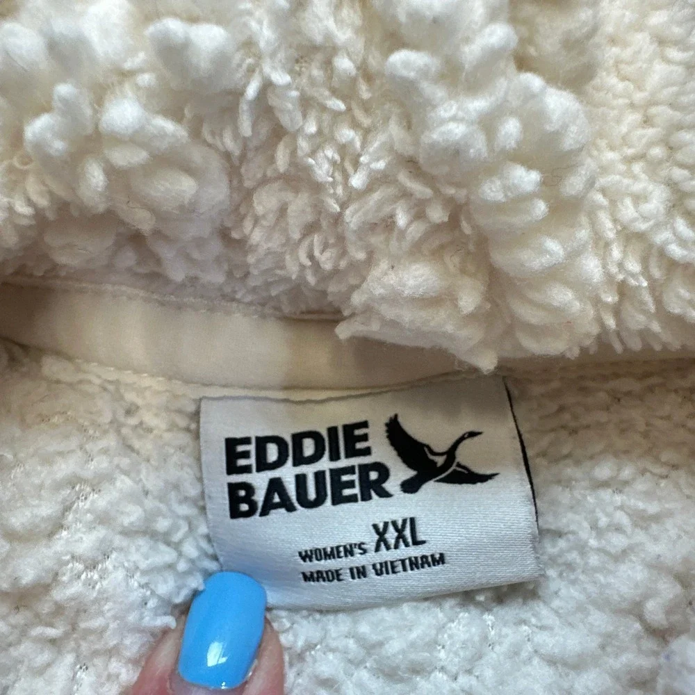 Cozy Teddy Fleece Pullover Womens XXL Ivory Sweater Cable Knit Plush Eddie Bauer